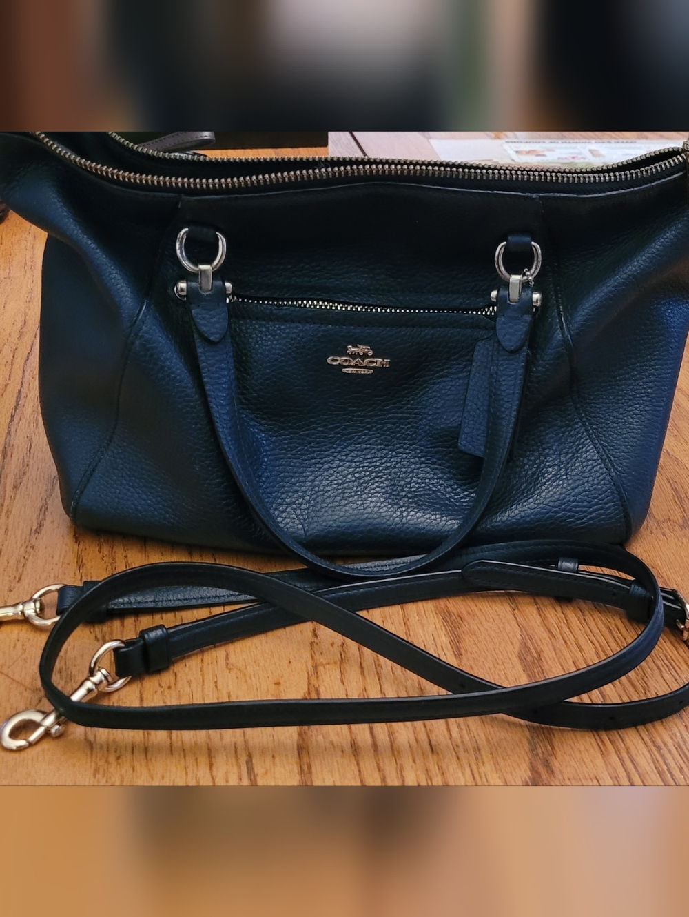Coach Navy Pebbled Leather Shoulder Bag with Gold Hardware